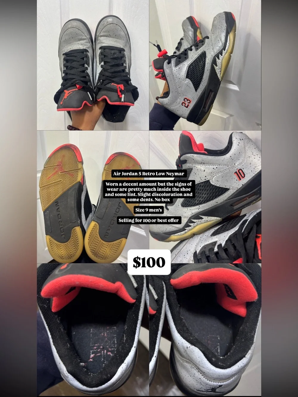 Jordan Air Jordan 5 Retro Low Neymar Gray/Black/Red Men’s Sneakers
